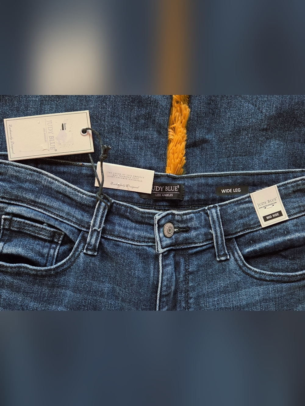 Judy Blue Lux Wide Leg Mid Rise Dark Blue Jeans - Picture 7 of 7